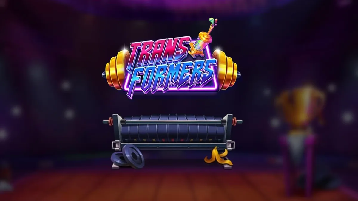 Design visual vibrante e agressivo do slot Transformers com estética neon-noir e elementos de arena distópica.
