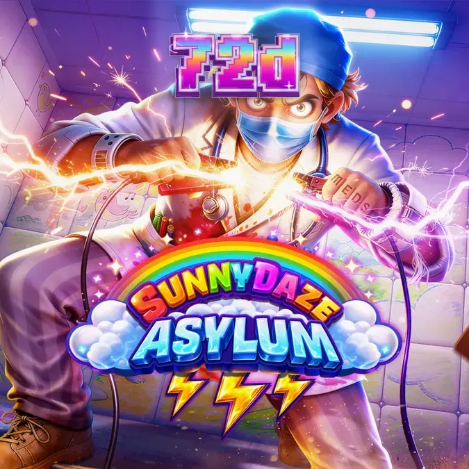 Interface do jogo Sunnydaze Asylum com elementos visuais de asilo e multiplicadores