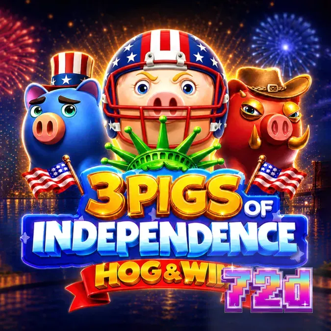 Interface do jogo 3 Pigs of Independence Hog & Win com temática patriótica
